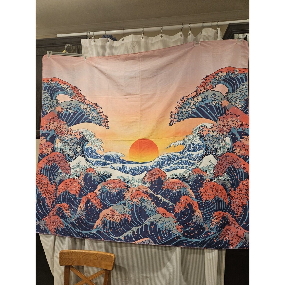 Japanese Wave Sunset Multicolor Tapestry 52x58in Art Nature Decor Wall Hanging